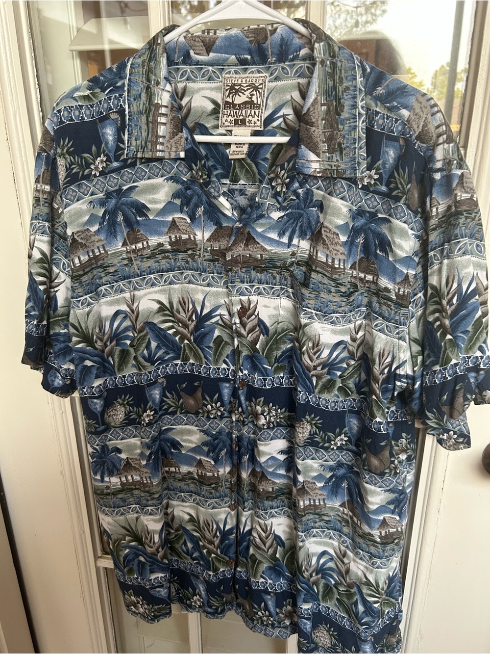 Steve & Barry's Blue and Gray Hawaiian Tropical Button-Down Shirt